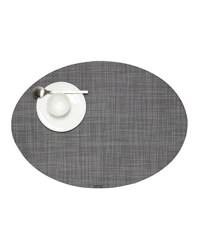 Chilewich Mini Basketweave Placemats, Woven Oval Placemats Set of 4 - color: Cool Grey, size: 14"x19.25"