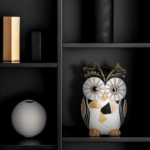 Modern Black White Owl Statue Gold Accent Owl Figurine Home Office Decor - color: Black