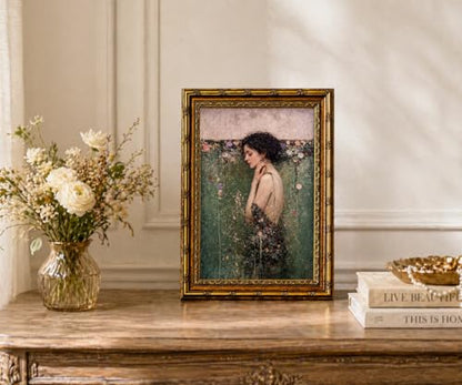 dzbLuck Ophelia Wall Art Gold Frame, Dark Academia Gothic Female Portrait - color: RetroWomen, size: 12"L x 16"W