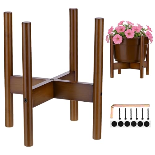 M METERXITY 1-Pack Bamboo Plant Stand, 9.84 Inch Fixed Size Pot Stand for Indoor Outdoor (Plant Not Included)/Big Pots/Garden/Patios, Mid Century Modern Flower Pot Holder [Brown] - color: Brown, size: Medium