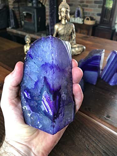 AMOYSTONE Purple Agate Bookends, Small Crystal Book Ends for Bedroom Shelves - color: Purple, size: 2-3 Pounds