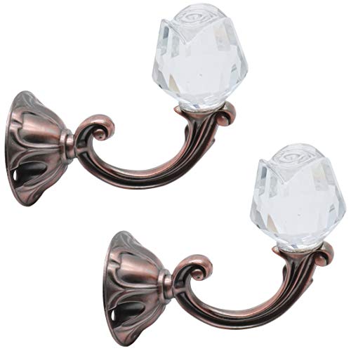 Xiaoyztan 2Pcs Red Bronze Crystal Rose Curtain Tiebacks Wall Hooks - color: Red Bronze