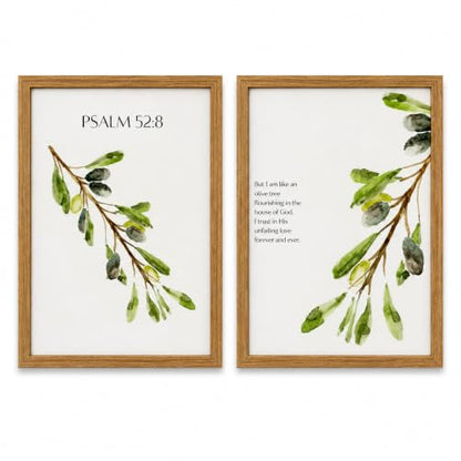 2Pcs Framed Psalm 52:8 Canvas Wall Art Scripture Botanical Deco 24x16 Inch - color: Olive branch, size: 24"L x 16"W