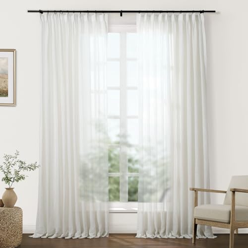 TWOPAGES Natural Pinch Pleated Sheer Curtains, 26" W x 90" L, 2 Panels - color: Natural, size: 26"W x 90"L (Pack of 2)