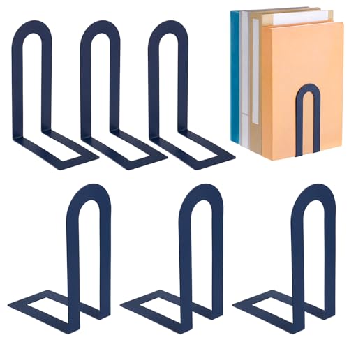 Chunful 6 Pcs Blue Metal BookEnds Shelves, 5.5 x 3.75 x 2.25 in - color: Blue, size: 5.5*3.75*2.25inch