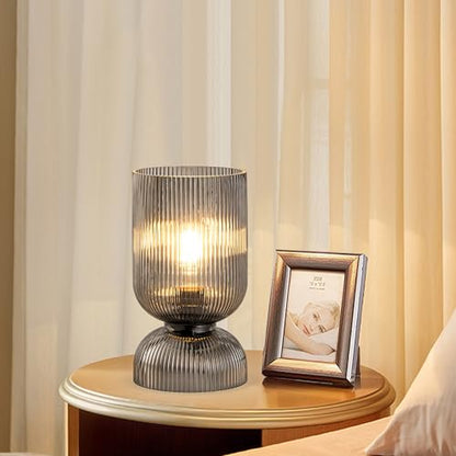 Modern Table Lamp,Glass Mid Century Lamp with Smoky Gray Glass Shade, Bedside Lamp with On/Off Switch, Minimalist Nightstand Lamp for Bedroom, Living Room, Office (Bulb not Included) - color: Gray