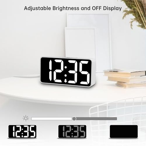 DreamSky Small Digital Alarm Clock for Bedroom with Large Big Numbers - color: White Case White Digits