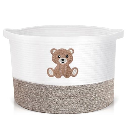 LemonRoad Large Woven Bear Basket, Cotton Rope, Cute Bear, Brown - color: Brown, size: Cotton Rope, style: Cute Bear
