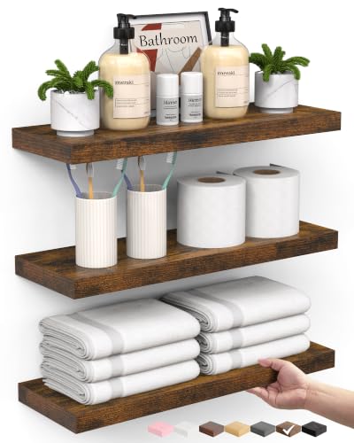 BAYKA Rustic Brown Bathroom Floating Shelves, 15.7in, 3Pk, Wall Mount Shelf - color: B. Rustic Brown - Americana Farmhouse Style, size: 15.7inches