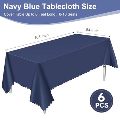 NatNarr 6 Pcs Navy Blue Plastic Tablecloths, Scalloped Blue Table Cloth - color: Navy Blue, size: 6 Pack