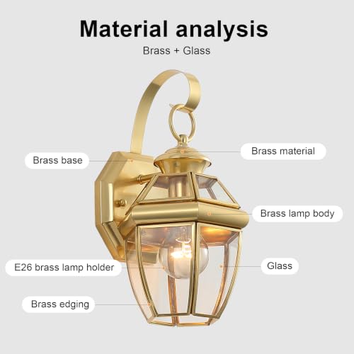 Solid Brass Outdoor Wall Light Fixtures, 12.6", 1-Pack - color: Polished Brass - 1 Pack, size: 12.6 inch