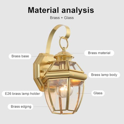 Solid Brass Outdoor Wall Light Fixtures, 12.6", 1-Pack - color: Polished Brass - 1 Pack, size: 12.6 inch