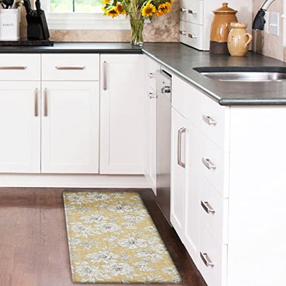 Laura Ashley - Anti-Fatigue Kitchen Mat, Iris Floral Design, Stain, Water & Fade Resistant, Cooking & Standing Relief, Non-Slip Backing, Measures 17.5" x 48", Tawny Yellow Iris - color: Tawny Yellow, size: 48"L x 17.5"W x 0.47"Th