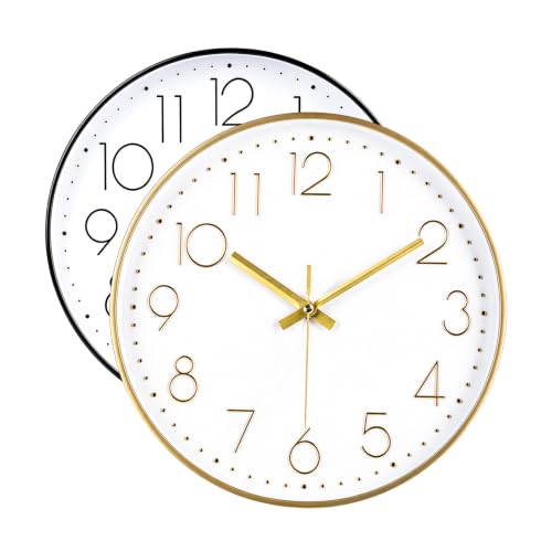2 Pack Black&Gold Wall Clock 12 Inch Silent Wall Clocks Battery Operated - color: Black&gold, size: 12 Inch