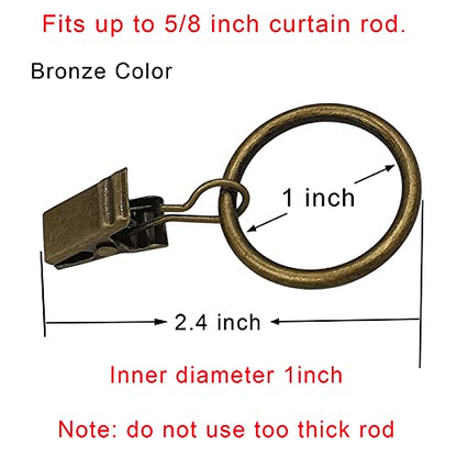 100 Pack Metal Curtain Rings with Clips, 1 in ID, Bronze - color: Bronze, size: 1" I D 100 Pack