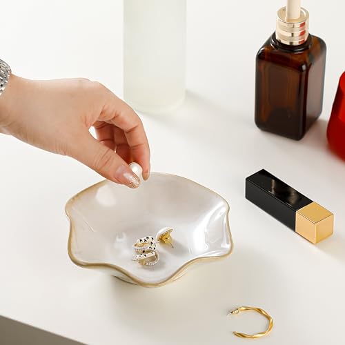 Ceramic Jewelry Dish Tray, Ring Dish Holder,Trinket Tray,Small Key Bowl - color: White, size: 4.3 inches
