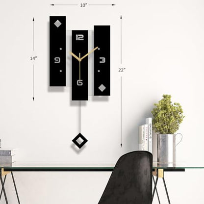 SHISEDECO Creative Mute Modern Acrylic Pendulum Wall Clock Black and White