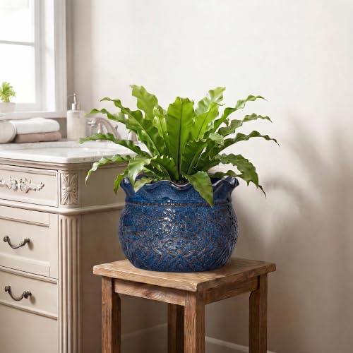 Ceramic Pots for Plants, 10 Inch Planter with Drainage, Retro Blue - color: Retro Blue, size: 10 Inch