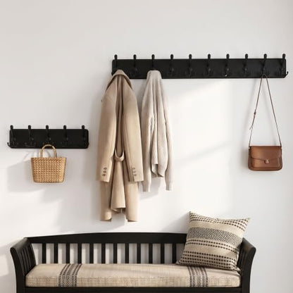 WEBI Rustic Coat Rack Wall Mount,Wood Coat Hooks Wall Mounted Coat Hanger,16" Hole to Hole,Hook Rack Rail,5 Triple Hooks for Hanging Coats,Hats,Jacket,Clothes,Entryway,Black,2 Packs - color: Black, size: 5 Hooks(2 Packs)