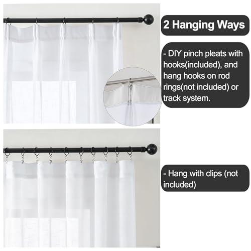 White Sheer Curtains 84 Inches Long Pinch Pleat Ceiling Curtains & Drapes - color: Bright White, size: 54"W x 84"L (Pack of 2)