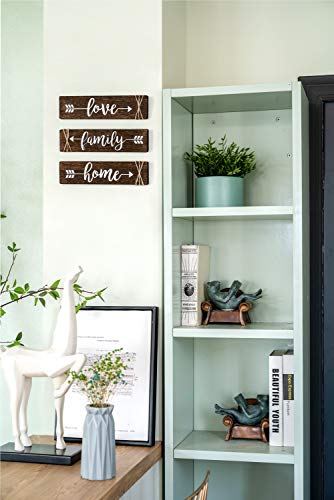 Dahey 3 Pieces Farmhouse Wall Decor Wood Sign Arrow Decor Love Family Home Quote Sign Rustic Wall Art Decoration for Entryway, Living Room, Bedroom, Bathroom, Gift for Mothers Day, 13"x 3", Brown