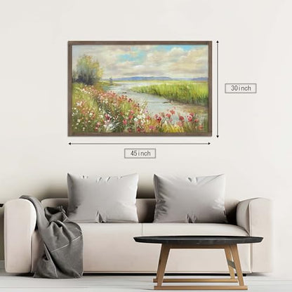 HILL WEST Rustic Landscape Countryside Stream Framed Wall Art, 45x30inch - color: Stream, size: 45"L x 30"W