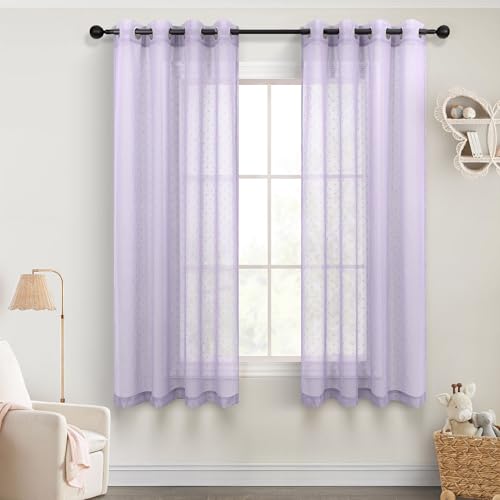 Pitalk Light Purple Sheer Curtain for Kids Room Nursery 63 Inch Polka Dots - color: Lavender, size: 52"W x 63"L (Pack of 2)