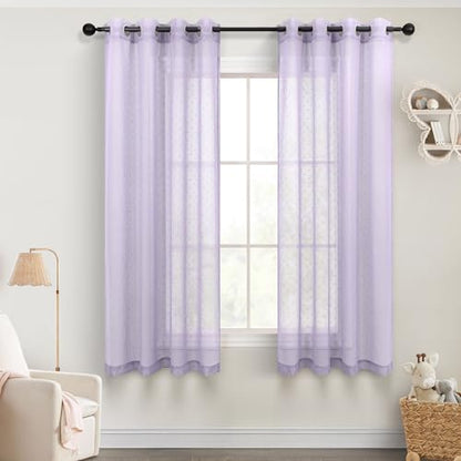 Pitalk Light Purple Sheer Curtain for Kids Room Nursery 63 Inch Polka Dots - color: Lavender, size: 52"W x 63"L (Pack of 2)
