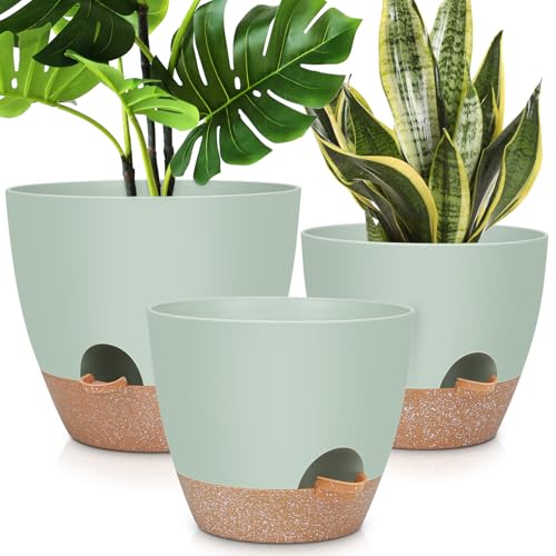 YNNICO 12" 10" 9" Large Self Watering Plant Pots for Indoor Outdoor Plants - color: Green, size: 12+10+9 Inch