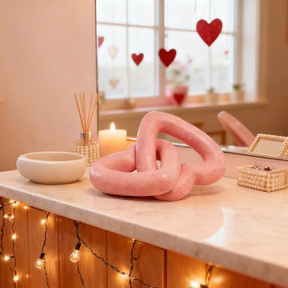 Guichifun Resin Pink Heart Sculpture Chain Link Home Decor - color: Pink