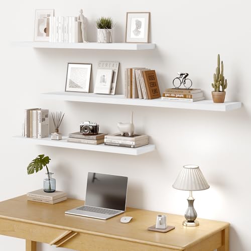 Vivelove 36" Floating Shelves 10 inch Deep, Set of 2, White - color: White, size: 35.4”wx10.2”dx1.5”h