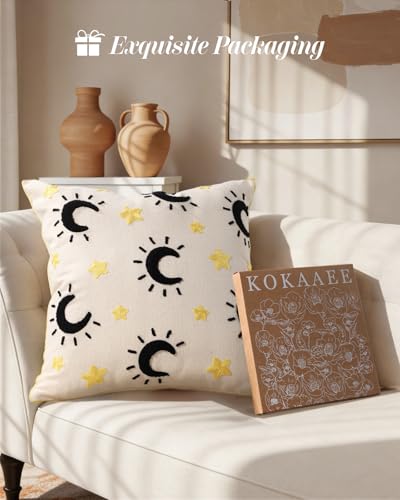 Embroidered Throw Pillow Cover 18x18 Inch, Line Star Moon - color: Line Star Moon, size: 18" x 18" (Pack of 1)