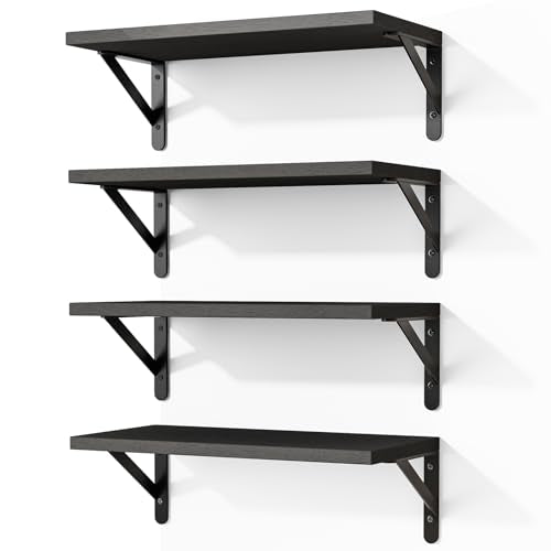 Fixwal Wall Floating Shelves for Home Decor (Black, Set of 4, 16.5 Inch) - color: Black