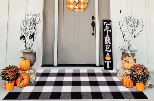 Black and White Outdoor Rug 24"x51"Washable Checkered Layering Door Mat - color: Black White, size: 2' x 4'3" (Rectangular)
