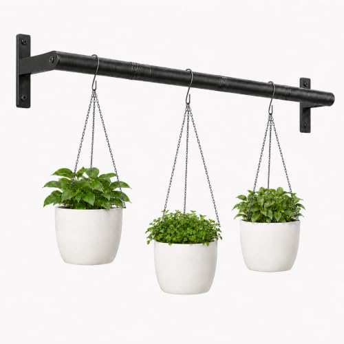 Window Plant Hanger for Indoor Plants, 41 Inch Adjustable Hanging Plant Rod, Wall or Ceiling Mount Space-Saving Herb Garden Rack, Black, Pots Not Included(Without Flower Pot) - size: 40in-pole