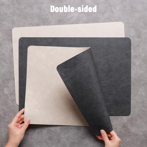 Vinyl Placemats Set of 4, Dual Sided Place Mats with Drink Coasters - color: White/Dark Gray Two-tone, size: Set of 4