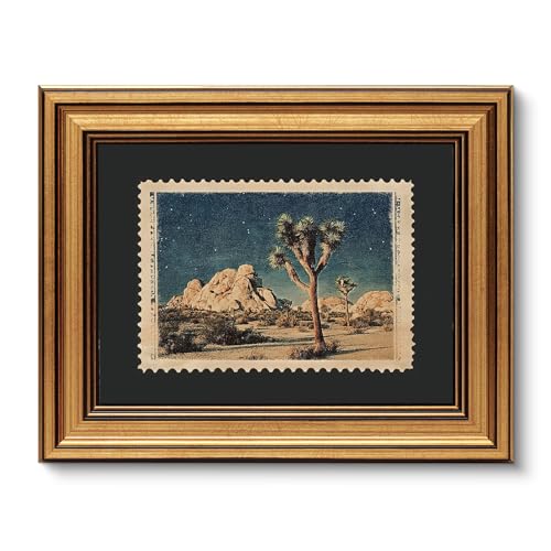 VIYYIEA Gold Framed Art Prints,8x10Inch, Desert Joshua Tree Vintage Art Painting, Southwest Travel Stamp Decor for Living Room Shelf, National Park Canvas Picture - color: Desert Joshua Tree, size: 10"L x 8"W