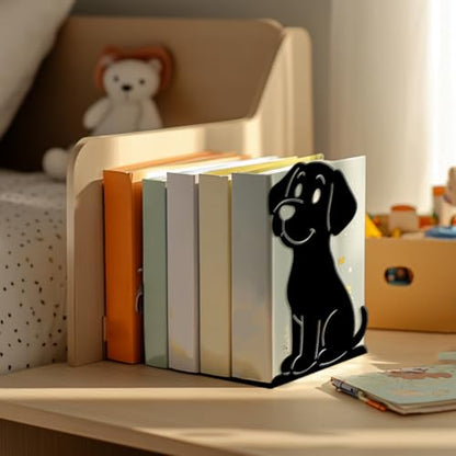 Peacoblue 5.3"x4.3"x7.9" Metal Bookends, Heavy Duty Book Ends for Shelves - style: Cartoon Dog