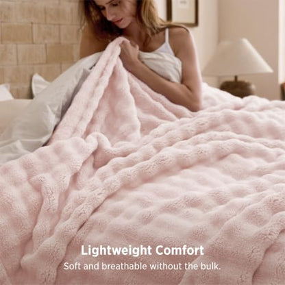 Bedsure Cloud Bubble Fleece Queen Blanket for Bed, Light Pink, 90"×90" - color: 02 Light Pink, size: Queen (90" X 90")