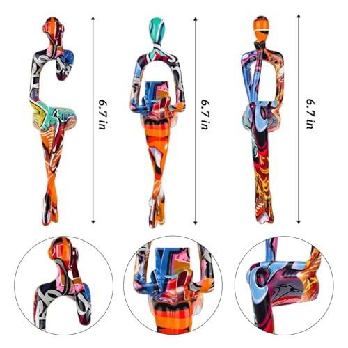 3Pcs Graffiti Abstract Women Thinker Sculptures,Resin Figurine Decor - color: Graffiti B