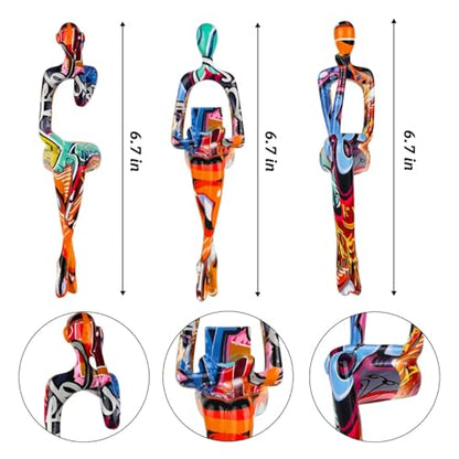 3Pcs Graffiti Abstract Women Thinker Sculptures,Resin Figurine Decor - color: Graffiti B