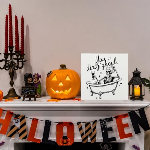 Funny Halloween Skeleton Bathroom Wooden Box Sign Desk Decor - color: Funny Halloween