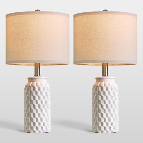 USumkky 20.5" Ceramic Table Lamps Set of 2 - Modern Farmhouse & Boho Style, Bedside Nightstand Lamps for Bedroom, Living Room End Table Lamps, Small Desk Lamp(Matte White) - color: 20.5" Matte White
