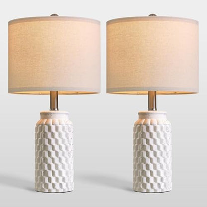 USumkky 20.5" Ceramic Table Lamps Set of 2 - Modern Farmhouse & Boho Style, Bedside Nightstand Lamps for Bedroom, Living Room End Table Lamps, Small Desk Lamp(Matte White) - color: 20.5" Matte White