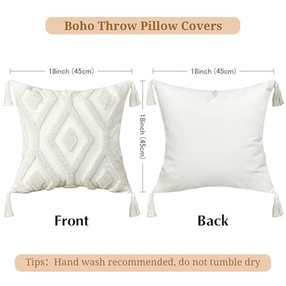 Boho Tufted Throw Pillow Covers 18x18 Inch with Tassels, White - color: Ivory Geo Tufted