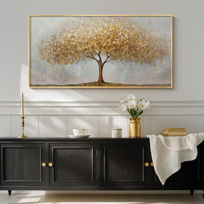 Large Framed Modern Gold Tree of Life Wall Art for Living Room, 30x60 In - color: Gold, size: 60"L x 30"W