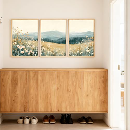 3Pcs Meadow Wildflower Landscape Canvas Wall Art Natural Mountain Prints - color: Mountain Landscape, size: 12x16 Inches
