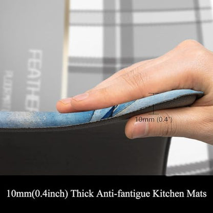 Mrcrypos Set of 2 Blue and Gold Marble Kitchen Mats PVC Leather Waterproof - color: Blue Marble, size: 17" W x 29" L + 17" W x 47" L