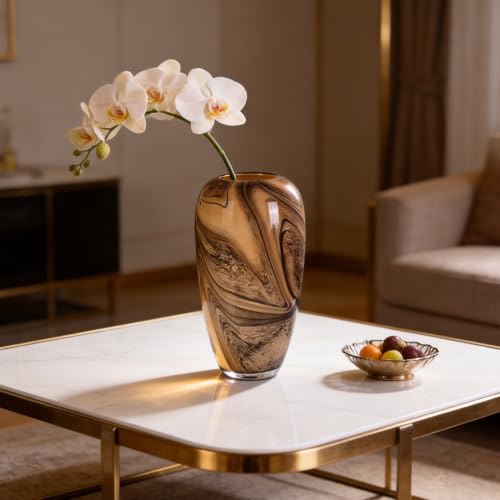 Hand Blown Glass Vase Decorative Flower Vase for Home Decor Living Room Bedroom Office Centerpiece Tabletop Display Modern Art Glass Decor Wide Mouth Design (Quicksand Vase - L) - size: Quicksand Vase - L