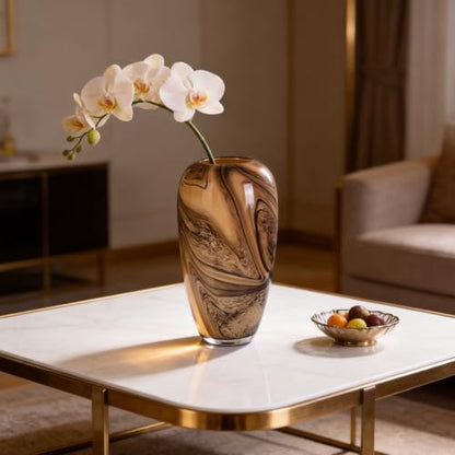 Hand Blown Glass Vase Decorative Flower Vase for Home Decor Living Room Bedroom Office Centerpiece Tabletop Display Modern Art Glass Decor Wide Mouth Design (Quicksand Vase - L) - size: Quicksand Vase - L
